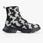 PU Leather Chunky Boots Texture of Cow Fur