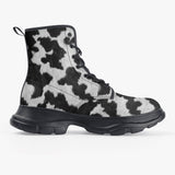 PU Leather Chunky Boots Texture of Cow Fur