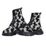 PU Leather Chunky Boots Texture of Cow Fur