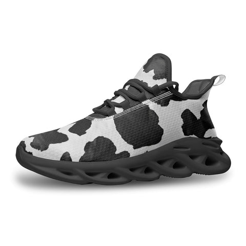 Sports Mesh Sneakers Black and White Cow Print Pattern