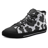 High-Top Canvas Shoes Black and White Cow Print Pattern