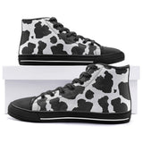 High-Top Canvas Shoes Black and White Cow Print Pattern