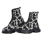 PU Leather Chunky Boots Black and White Cow Print Pattern