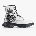 PU Leather Chunky Boots Skull with Crown and Playing Cards