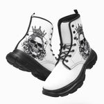 PU Leather Chunky Boots Skull with Crown and Playing Cards