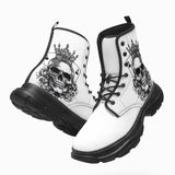PU Leather Chunky Boots Skull with Crown and Playing Cards