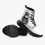 PU Leather Chunky Boots Skull with Crown and Playing Cards