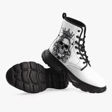 PU Leather Chunky Boots Skull with Crown and Playing Cards