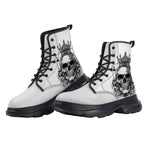 PU Leather Chunky Boots Skull with Crown and Playing Cards