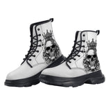 PU Leather Chunky Boots Skull with Crown and Playing Cards