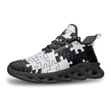 Sports Mesh Sneakers Black and White Puzzle Pieces