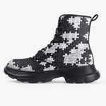 PU Leather Chunky Boots Black and White Puzzle Pieces