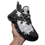 Sports Mesh Sneakers Black and White Puzzle Pieces