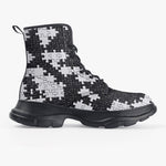 PU Leather Chunky Boots Black and White Puzzle Pieces