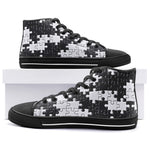 High-Top Canvas Shoes Black and White Puzzle Pieces