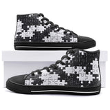 High-Top Canvas Shoes Black and White Puzzle Pieces