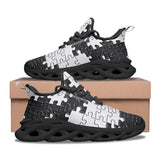 Sports Mesh Sneakers Black and White Puzzle Pieces