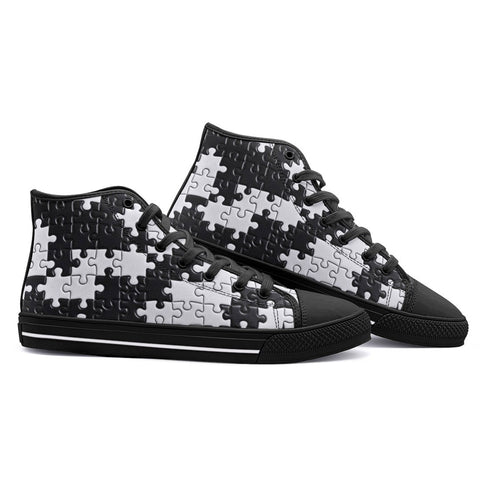 High-Top Canvas Shoes Black and White Puzzle Pieces