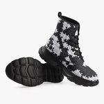 PU Leather Chunky Boots Black and White Puzzle Pieces
