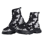 PU Leather Chunky Boots Black and White Puzzle Pieces