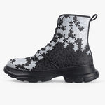 PU Leather Chunky Boots Black and White Puzzle