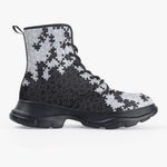 PU Leather Chunky Boots Black and White Puzzle