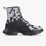 PU Leather Chunky Boots Black and White Puzzle