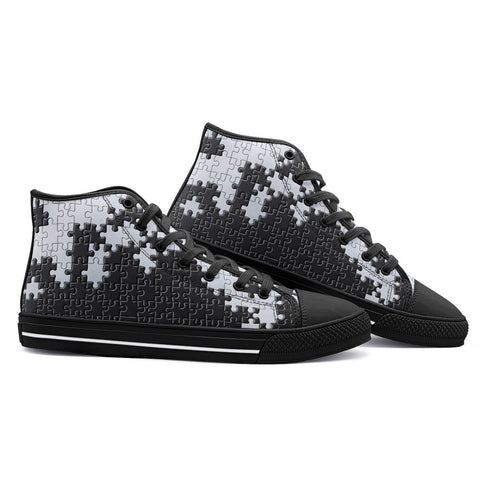 High-Top Canvas Shoes Black and White Puzzle