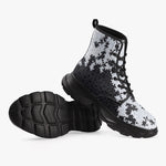 PU Leather Chunky Boots Black and White Puzzle