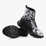 PU Leather Chunky Boots Black and White Puzzle