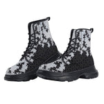 PU Leather Chunky Boots Black and White Puzzle