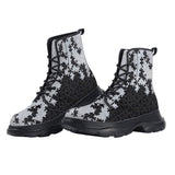 PU Leather Chunky Boots Black and White Puzzle