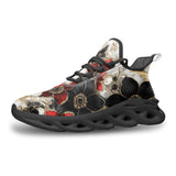 Sports Mesh Sneakers Black and Red Flowers with Pearls