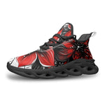 Sports Mesh Sneakers Red and Black Lily Flowers