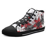 High-Top Canvas Shoes Red and Black Lily Flowers
