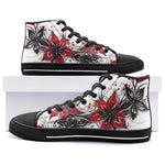 High-Top Canvas Shoes Red and Black Lily Flowers