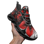 Sports Mesh Sneakers Red and Black Lily Flowers