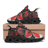 Sports Mesh Sneakers Red and Black Lily Flowers