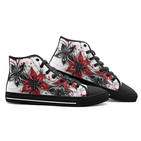 High-Top Canvas Shoes Red and Black Lily Flowers