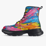 PU Leather Chunky Boots Colorful Paint Splashes