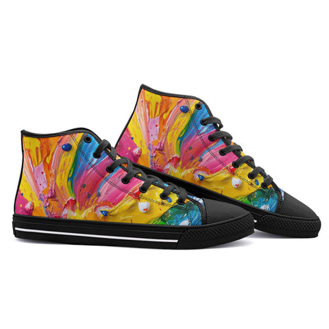 High-Top Canvas Shoes Colorful Paint Splashes