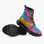 PU Leather Chunky Boots Colorful Paint Splashes