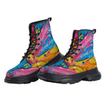 PU Leather Chunky Boots Colorful Paint Splashes