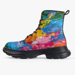 PU Leather Chunky Boots Colorful Paint Splashes