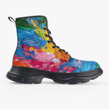 PU Leather Chunky Boots Colorful Paint Splashes