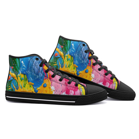 High-Top Canvas Shoes Colorful Paint Splashes