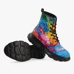 PU Leather Chunky Boots Colorful Paint Splashes