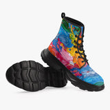 PU Leather Chunky Boots Colorful Paint Splashes