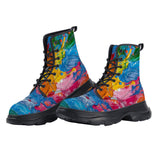 PU Leather Chunky Boots Colorful Paint Splashes