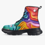 PU Leather Chunky Boots Colorful Waves